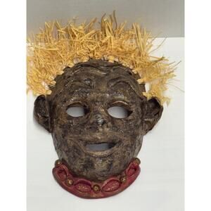 Clay Potter Ornamental Tribal Style Face Mask Sculpture, Signed by Artist